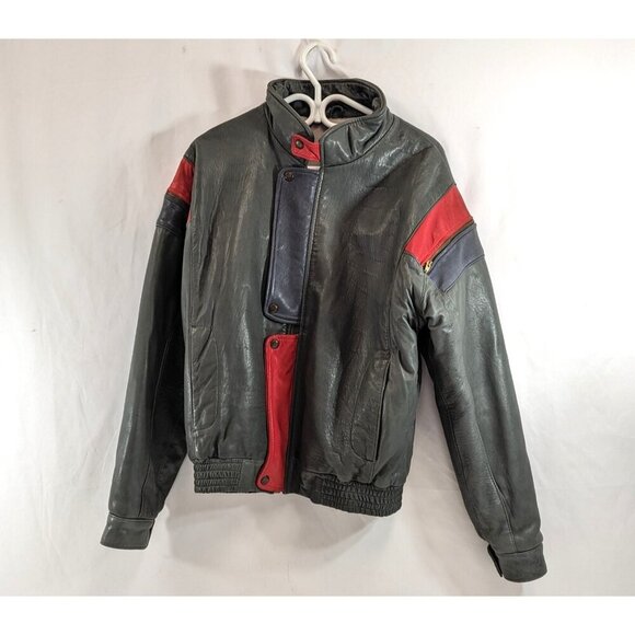Cordovan Montreal Leather Jacket Grey w/ Red Accent Size 40 Mens Bomber Vtg - Picture 1 of 10